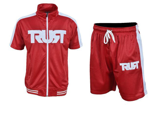 Red&white TRUST Tracksuit Short set